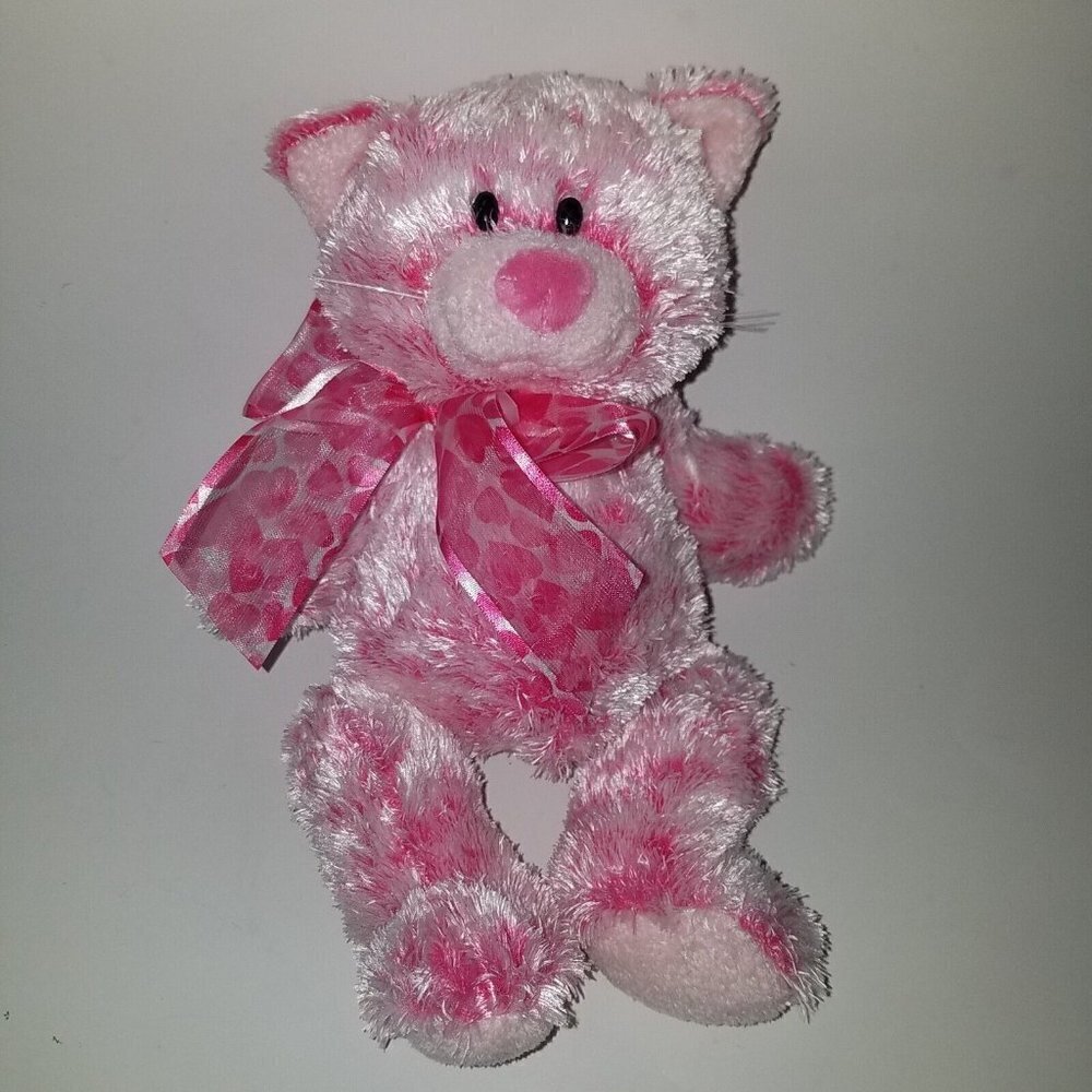 Ty MEOWS Frosted Pink Kitty Cat Plush Bean Bag Stuffed Animal Toy Heart Bow 2005